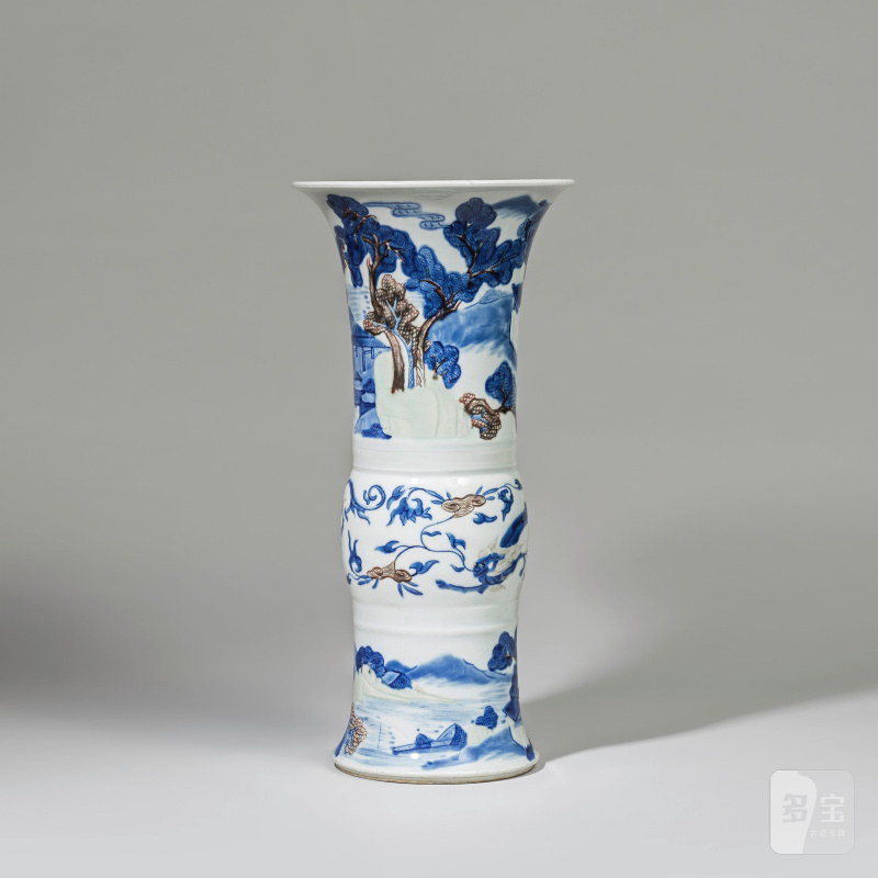 比利時顯赫私人藏品 | VASE CORNET EN PORCELAINE BLEU BLANC, CÉLADON ET ROUGE DE CUIVRE, GU - 图5